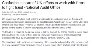 case study image for Confusion at heart of UK efforts to work with firms to fight fraud -National Audit Office